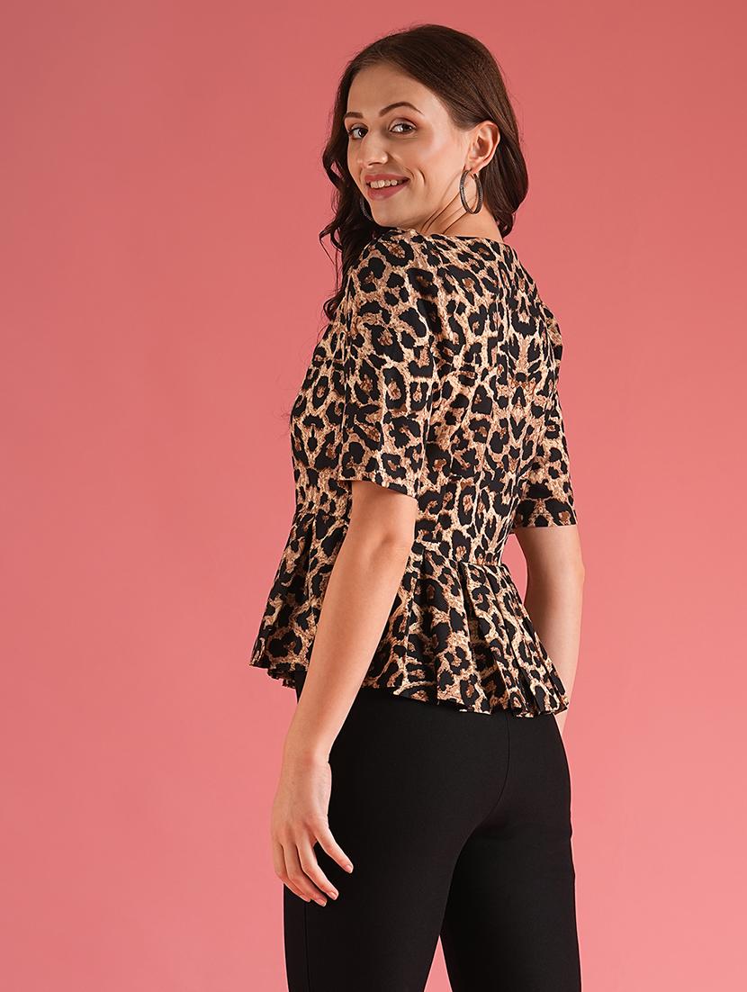 globus women brown animal print workwear peplum top - 21225187 - Standard Image - 2