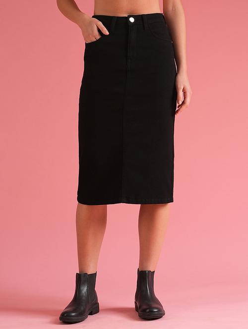 globus women black back slit denim pencil skirt - 21225822 - Standard Image - 0