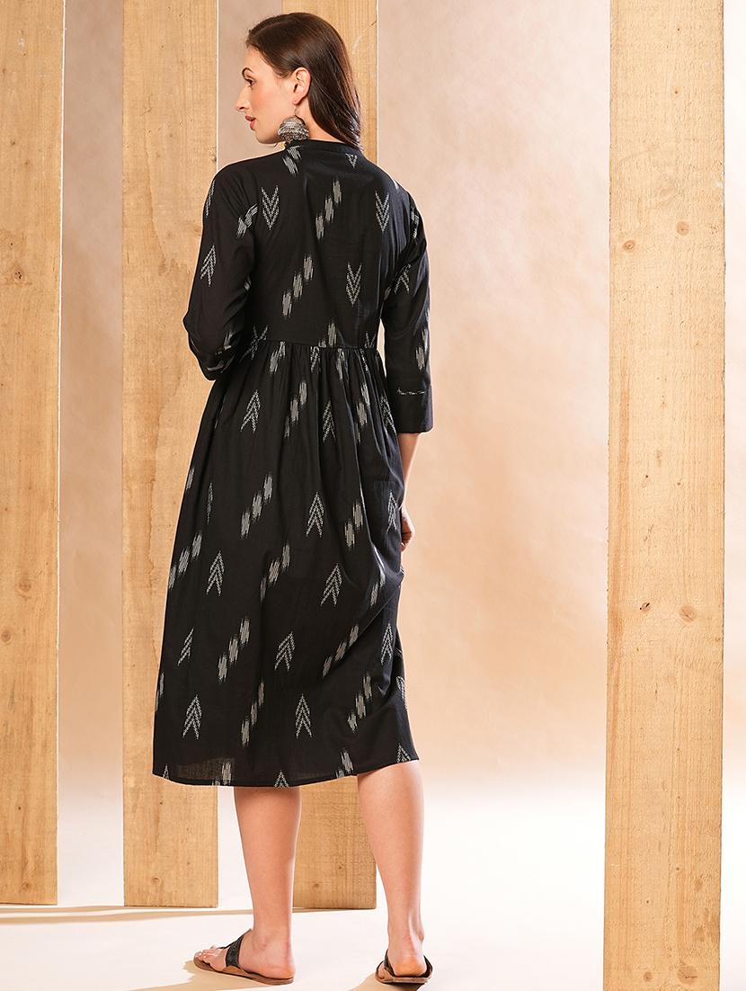 globus women black allover printed a-line midi workwear dress - 21225826 - Standard Image - 2