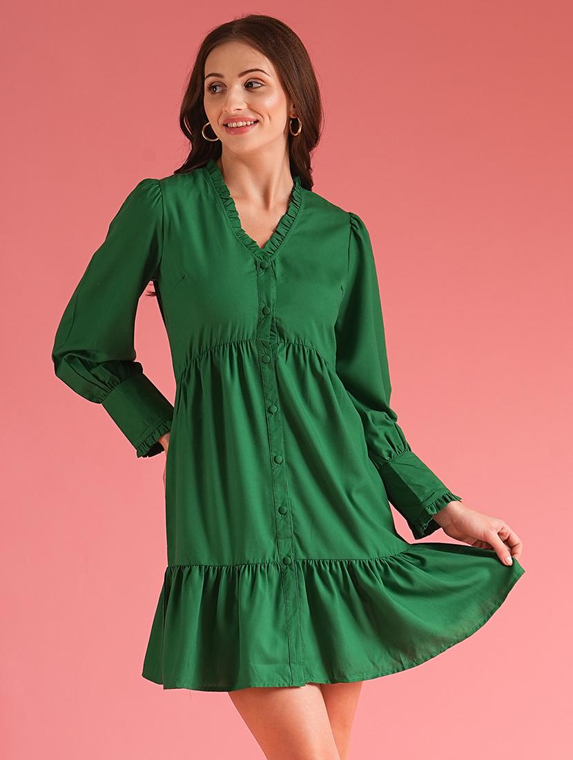 globus women green button down shirt style a-line mini dress