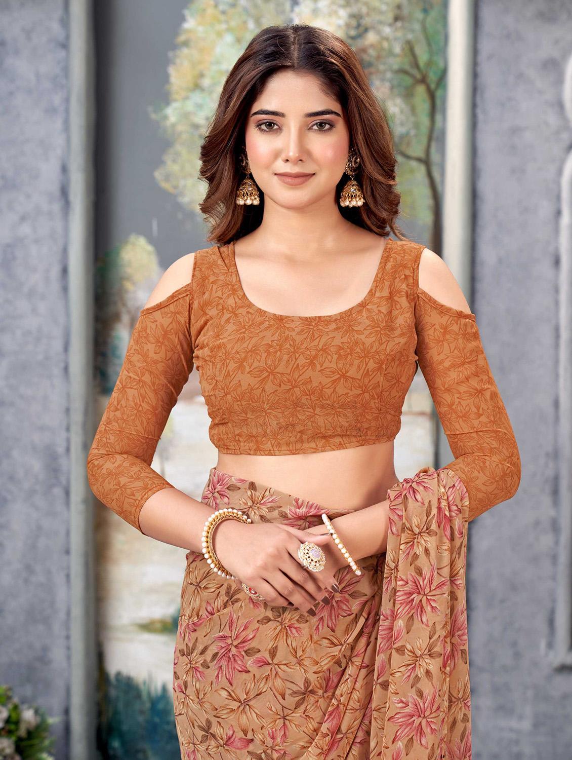 women brown floral printed saree with blouse - 21226103 - Standard Image - 2