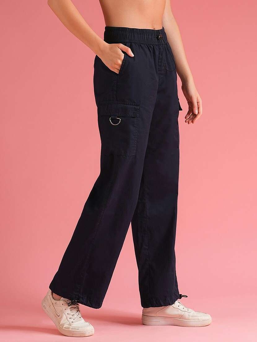 women solid high rise cargos trouser - 21226780 -  Standard Image - 2