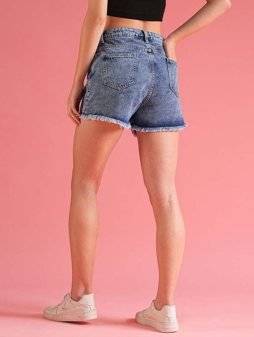 globus women med blue slim fit mid-rise denim short - 21226782 -  Standard Image - 2
