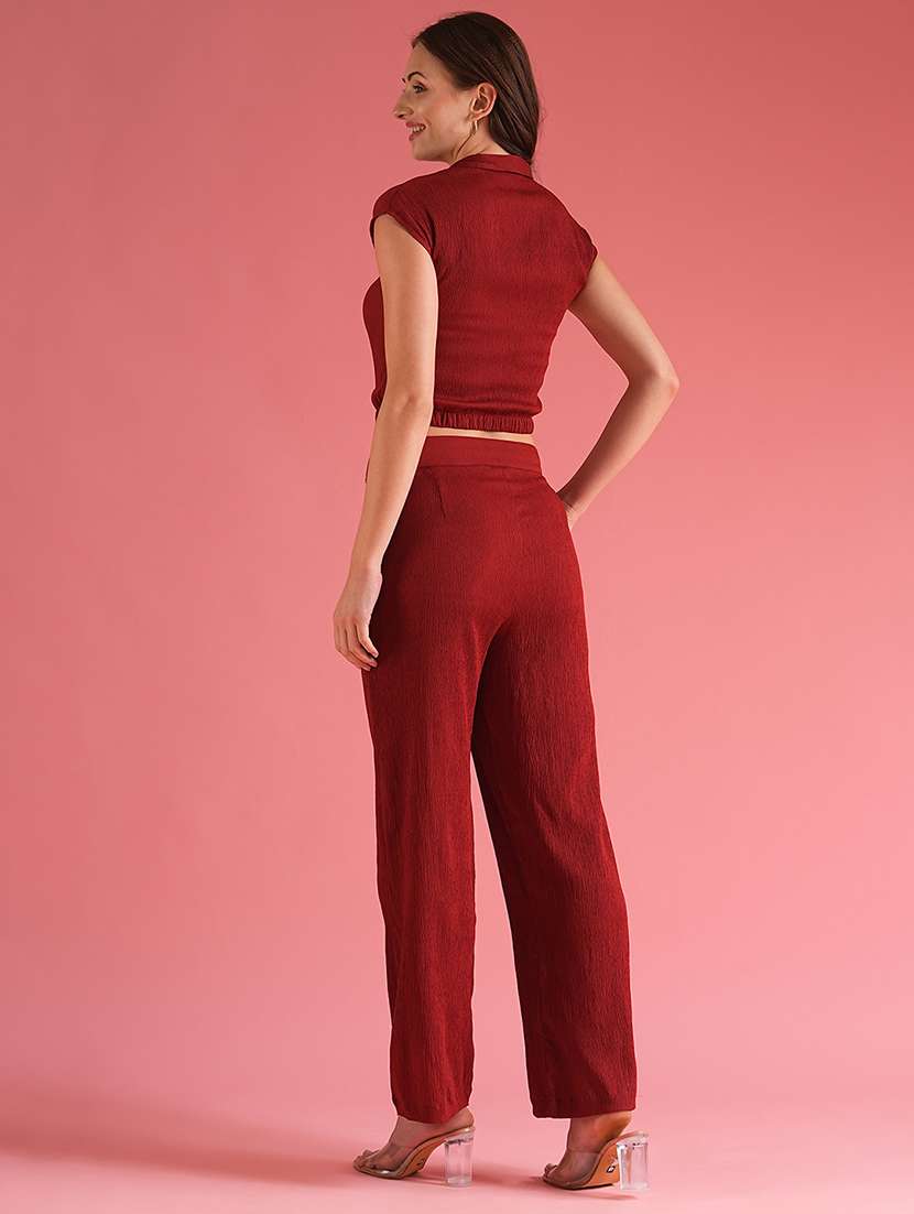 globus women maroon shirt style top with trouser co-ord set - 21226785 -  Standard Image - 2