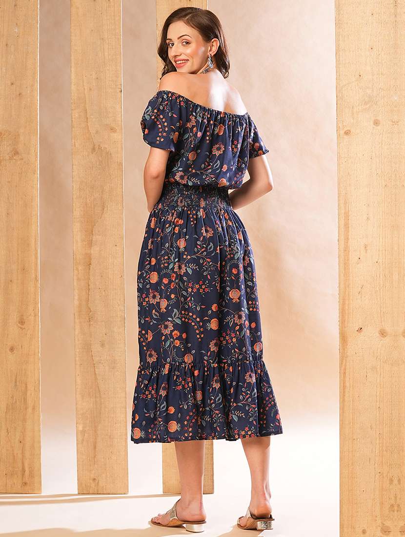 women blue florals printed fit & flare ethnic dress - 21226786 -  Standard Image - 2