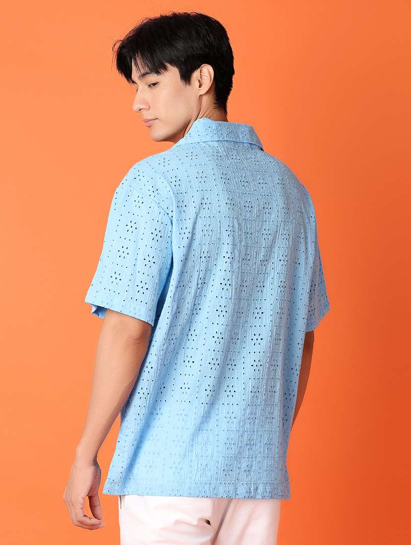 men light blue self -designed casual shirt - 21226853 -  Standard Image - 2