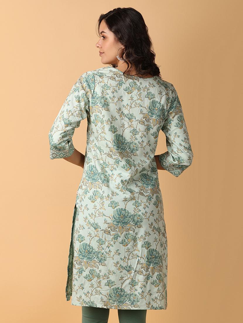 women three quarter sleeve straight kurta - 21226861 - Standard Image - 2