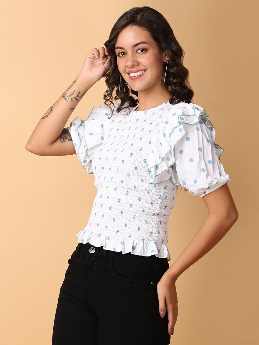 women white polka dots print puff sleeve top - 21226896 - Standard Image - 2