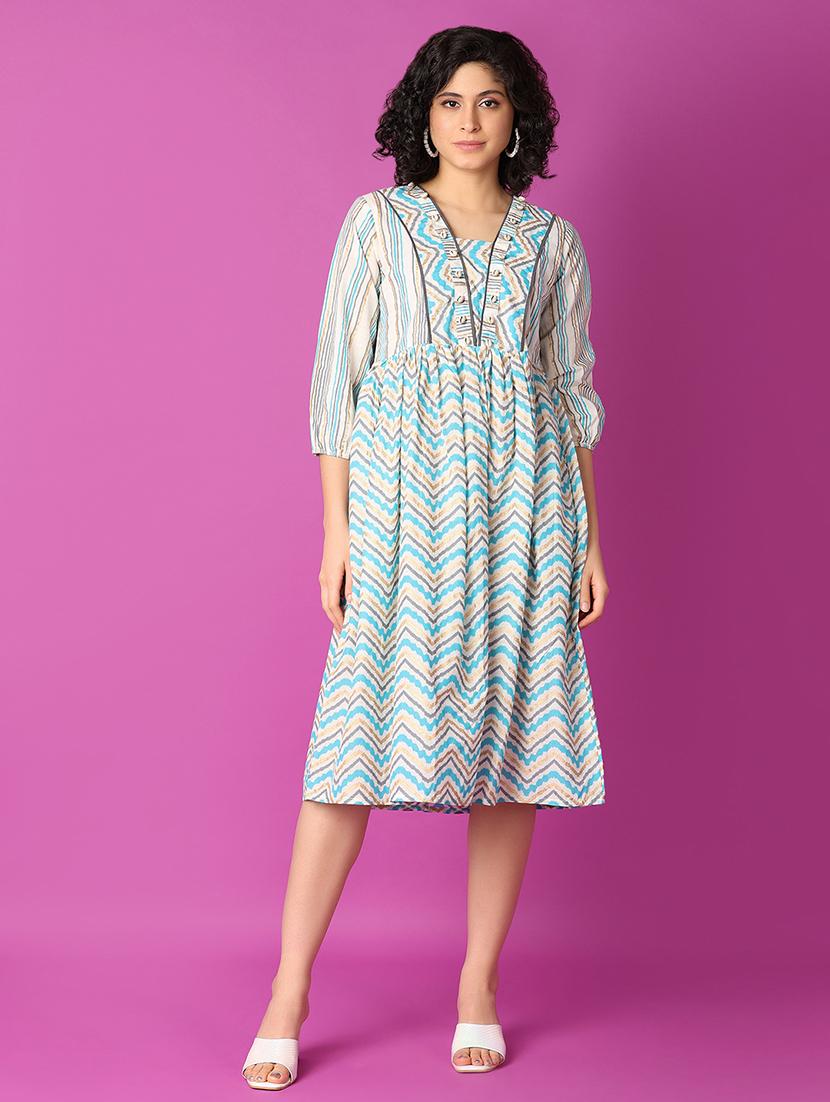blue printed fit & flare dress - 21226925 - Zoom Image - 0