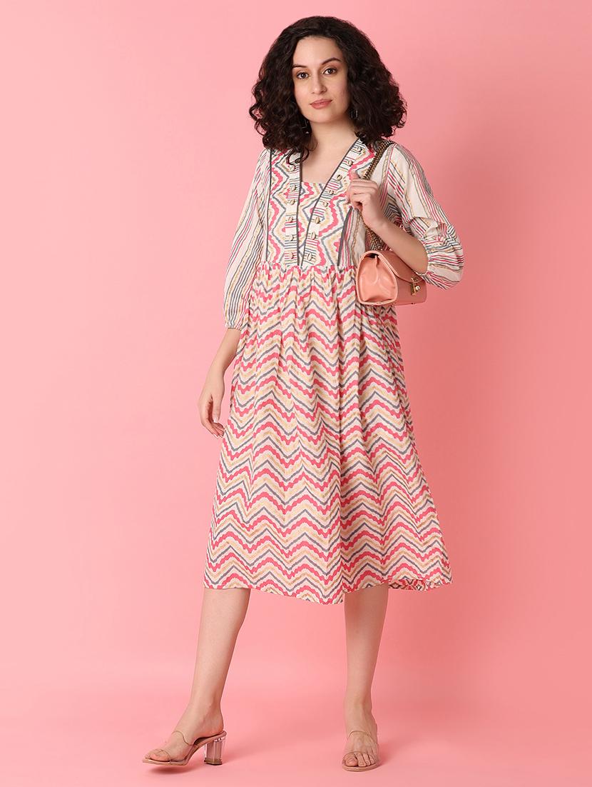 pink printed fit & flare dress - 21226926 - Standard Image - 2