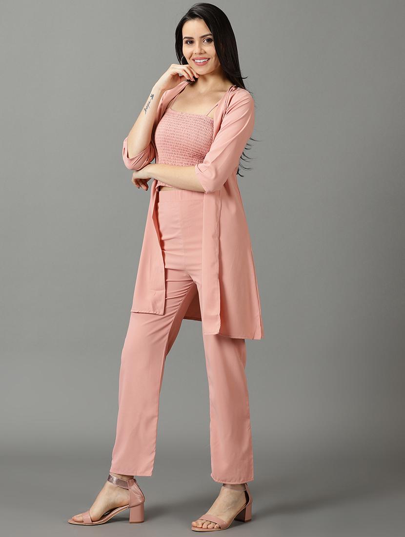 women pink polyester top and trouser co-ord set - 21227085 - Standard Image - 2