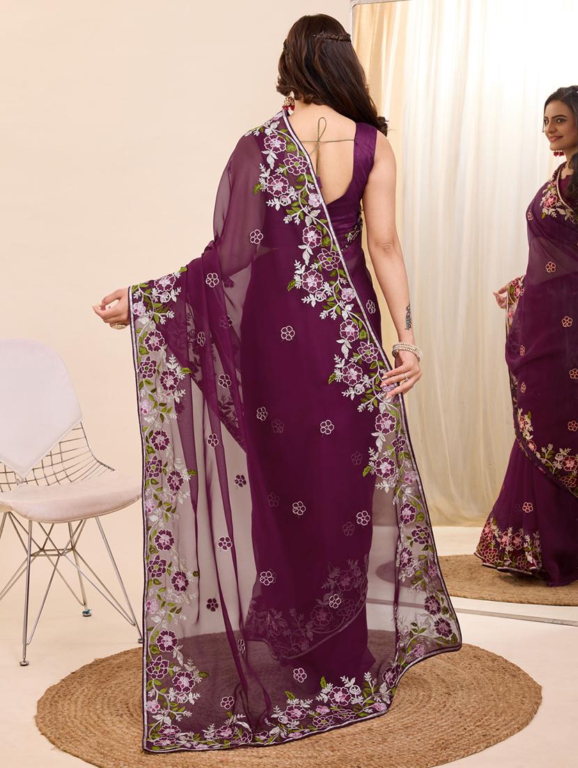 women embroidered saree with blouse - 21227186 - Standard Image - 2