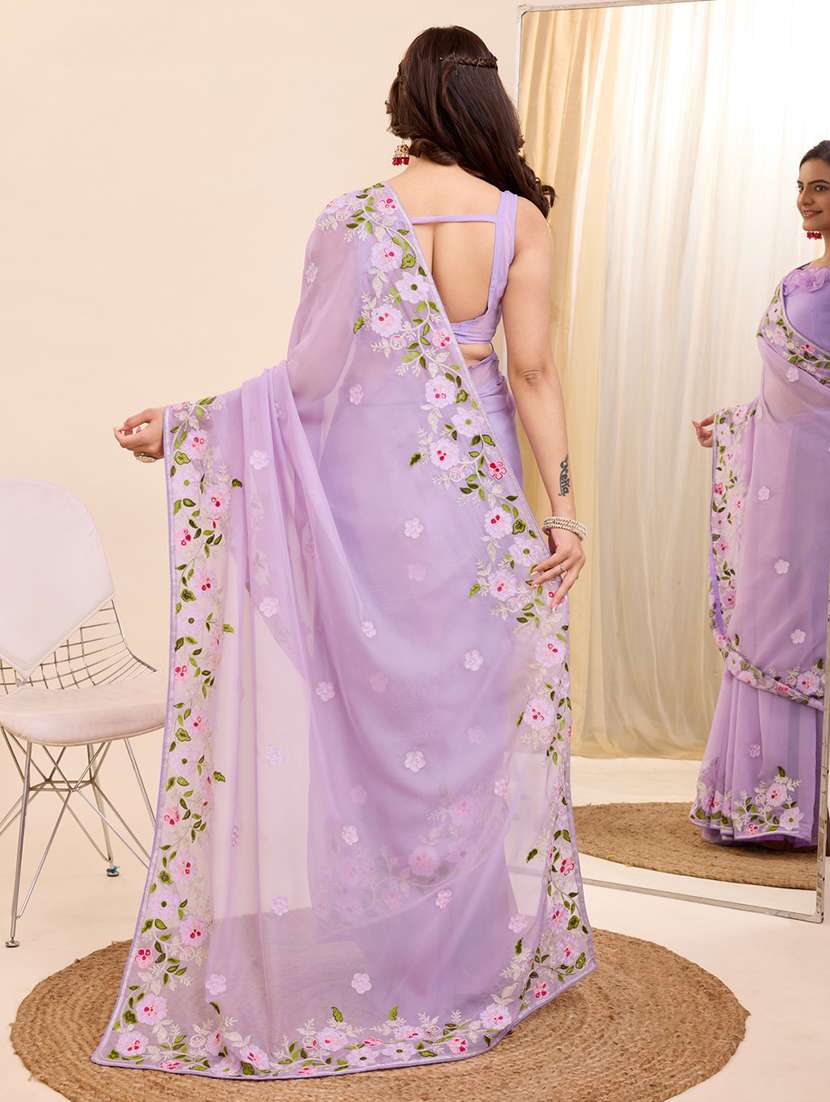 women lavender embroidered saree - 21227189 -  Standard Image - 2
