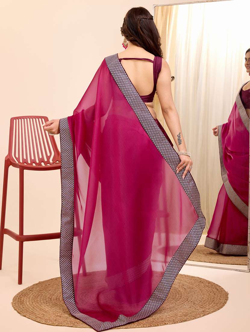 women solid with bordered saree with blouse - 21227204 -  Standard Image - 2