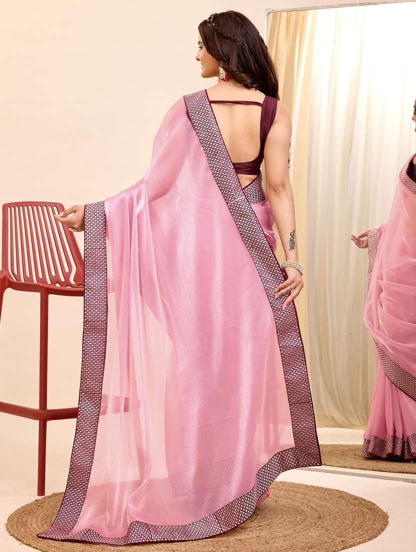 women solid with bordered saree with blouse - 21227208 -  Standard Image - 2