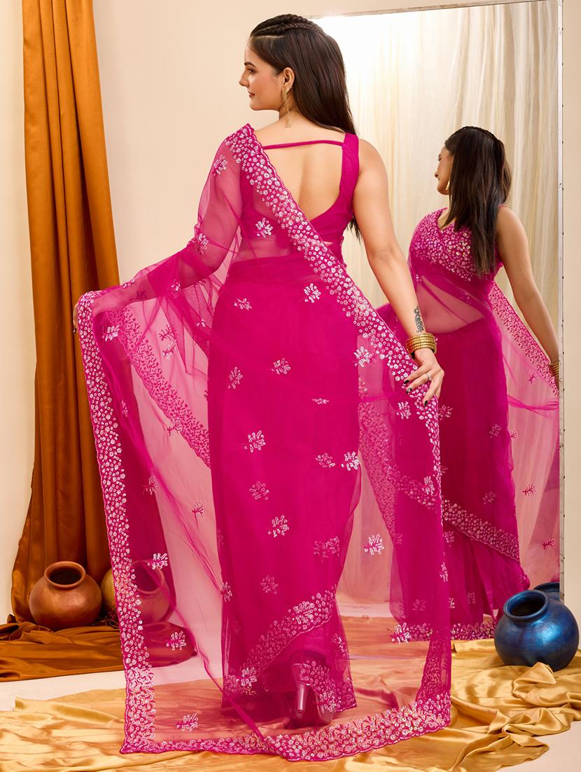 pink net embroidered saree - 21227227 - Standard Image - 2