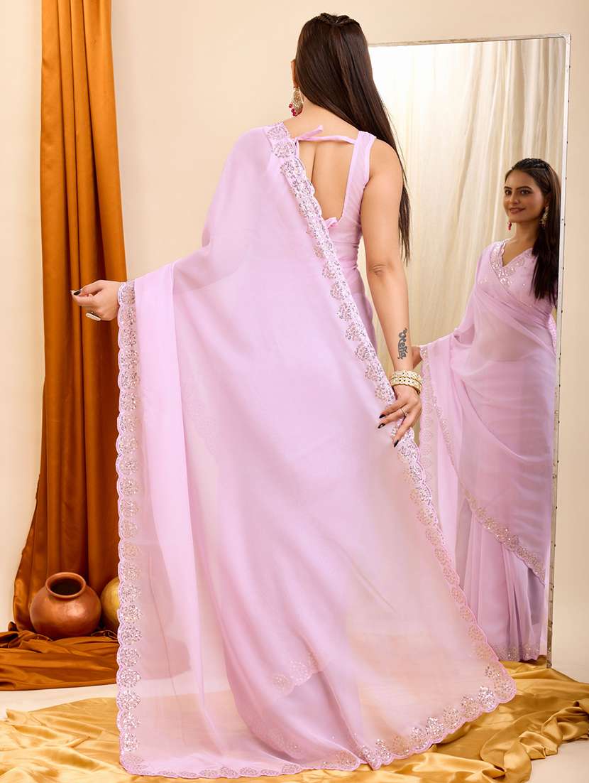 women pink sequin work saree with blouse - 21227245 -  Standard Image - 2