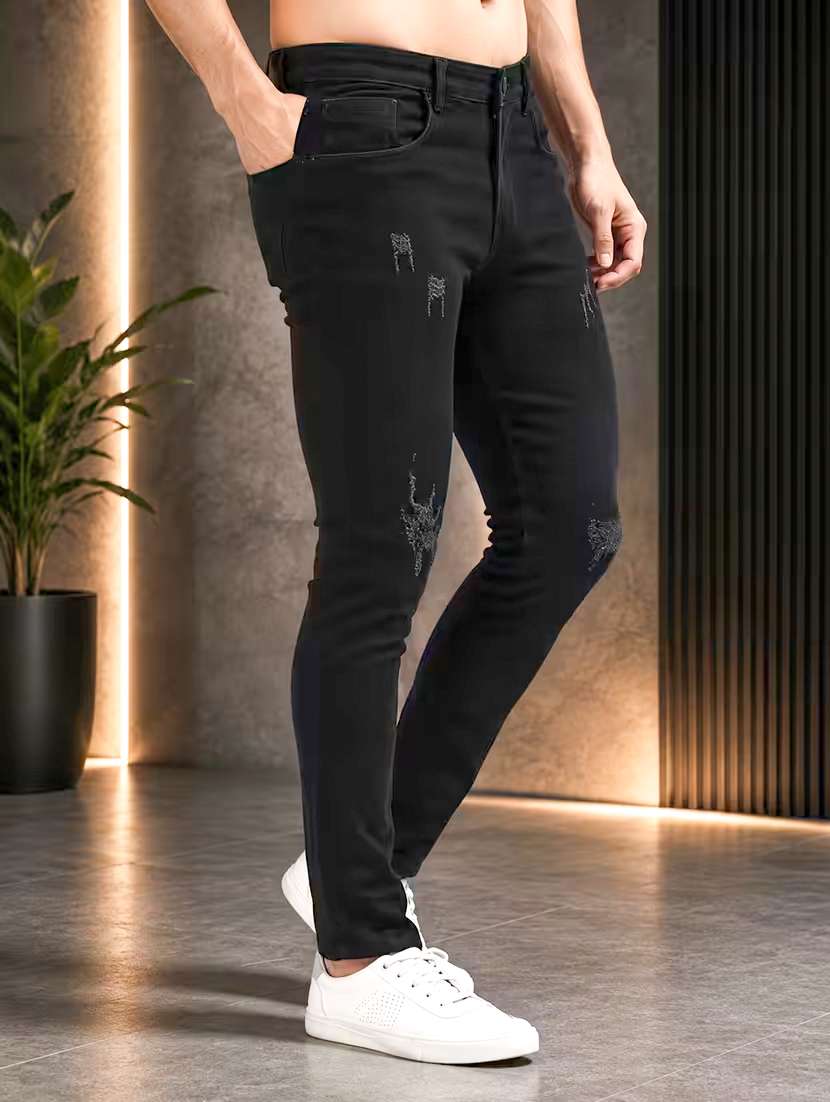 men distress mid rise full length skinny fit jeans - 21227458 -  Standard Image - 2