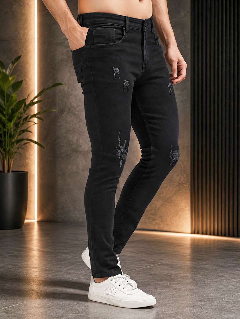 men distress mid rise full length skinny fit jeans - 21227458 -  Standard Image - 2
