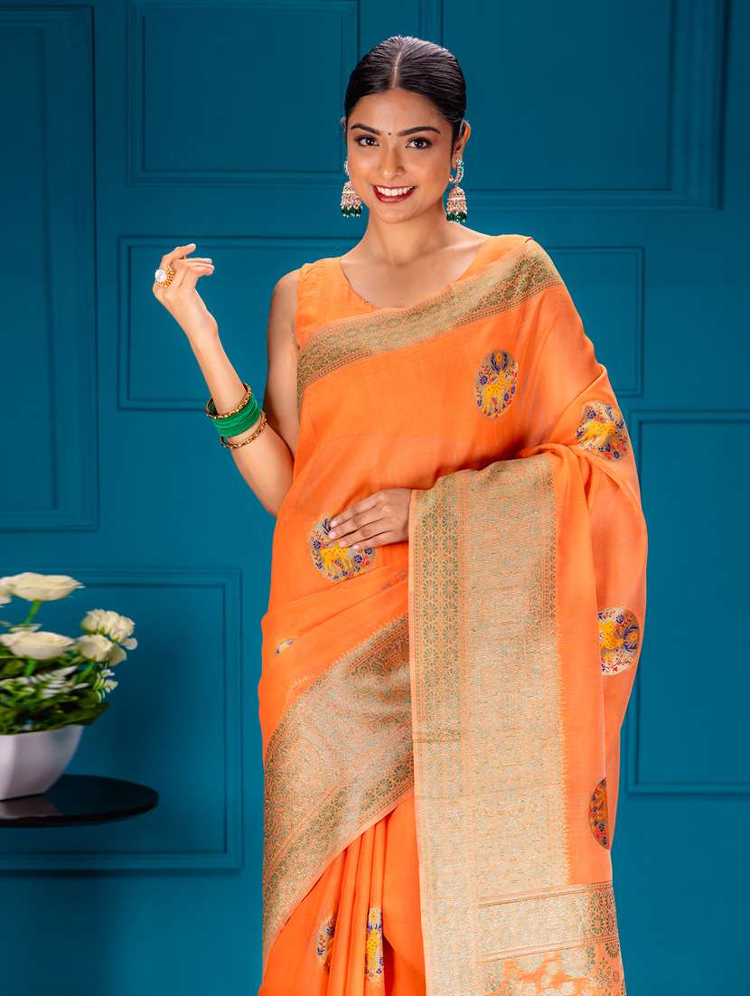 orange art silk banarasi saree - 21227522 - Standard Image - 2