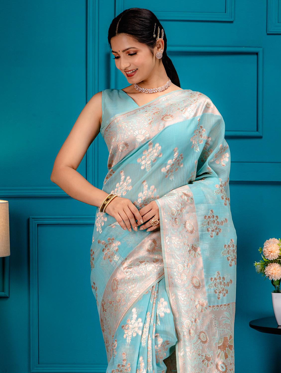 light blue banarasi saree with blouse - 21227665 - Standard Image - 2