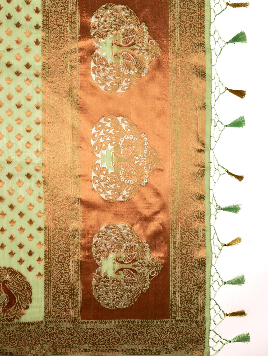 neo mint self design banarasi saree with blouse - 21227675 - Standard Image - 2