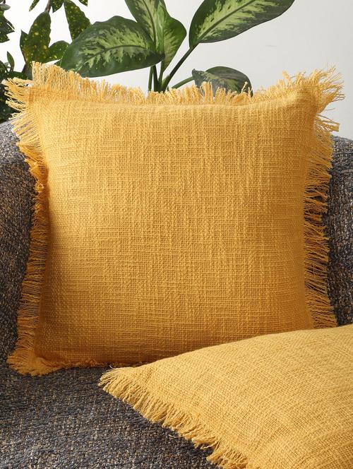 yellow fringe textured cotton cushion cover - 21228921 -  Standard Image - 0