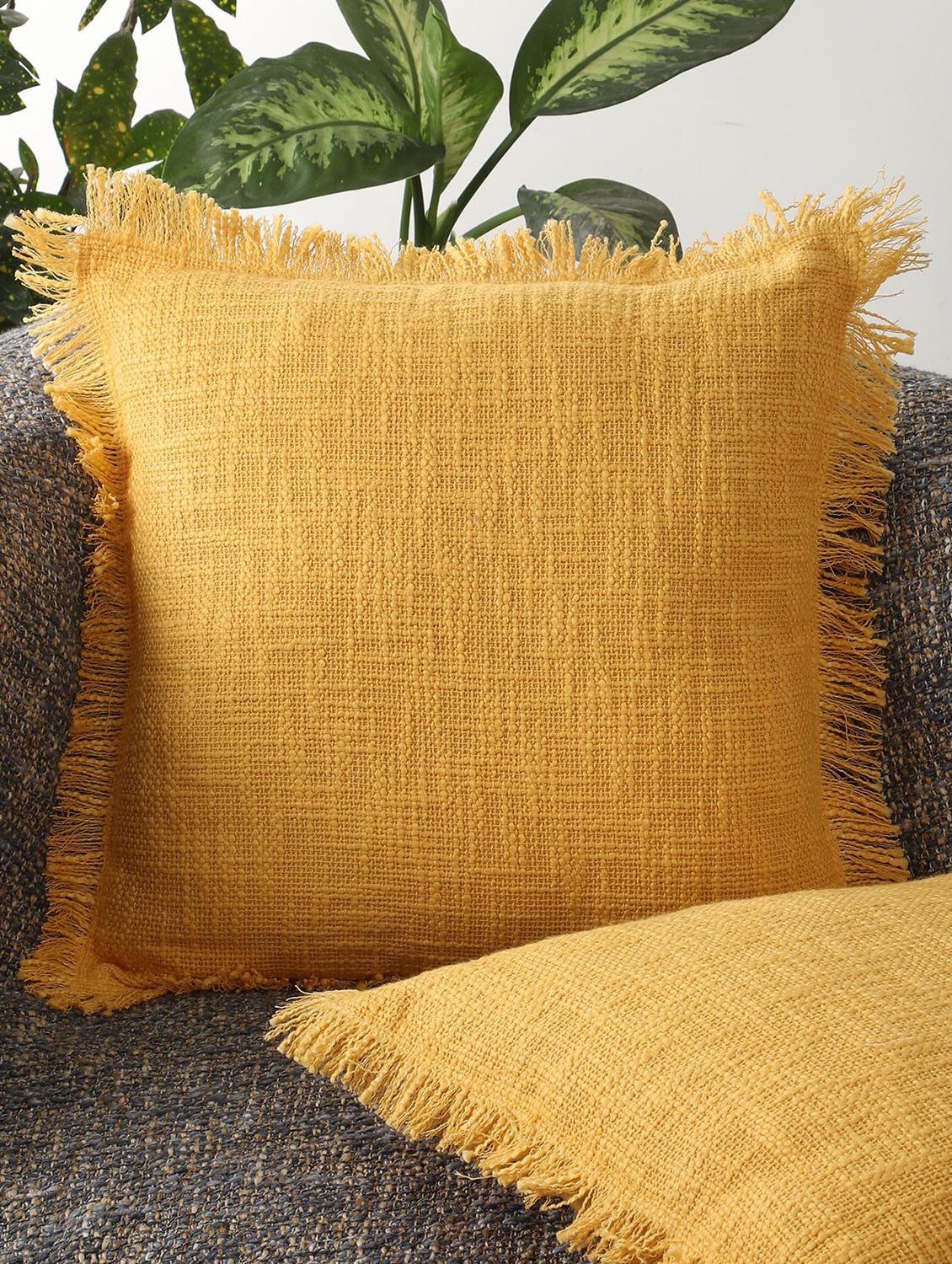 yellow fringe textured cotton cushion cover - 21228921 -  Zoom Image - 0