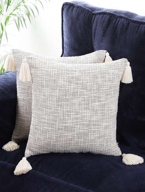 off white cotton textured cushion cover - 21228925 - Standard Image - 0