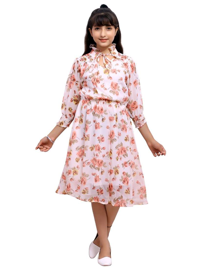 white floral printed cotton blend frock