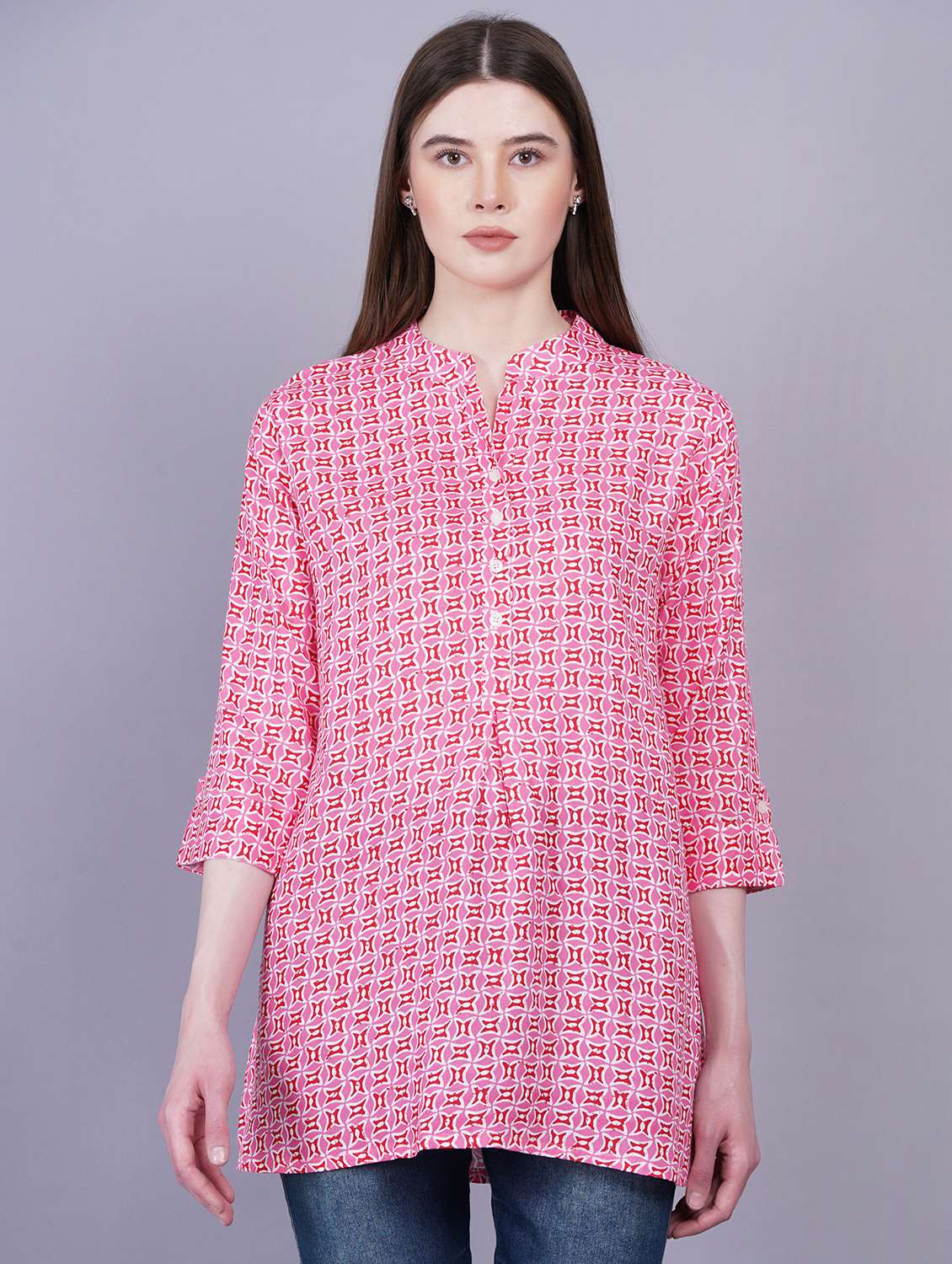 women printed three quarter sleeves kurti