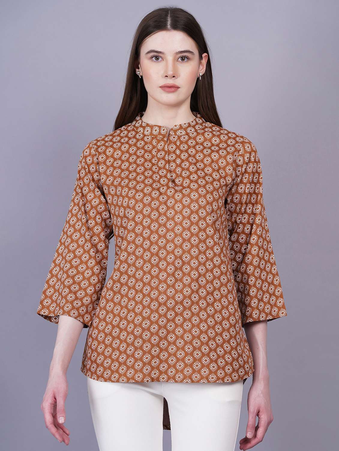 women printed three quarter sleeves kurti