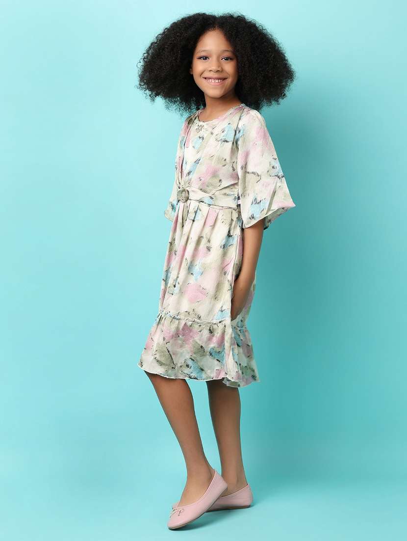 girls printed round neck tiered dress - 21230235 -  Standard Image - 2