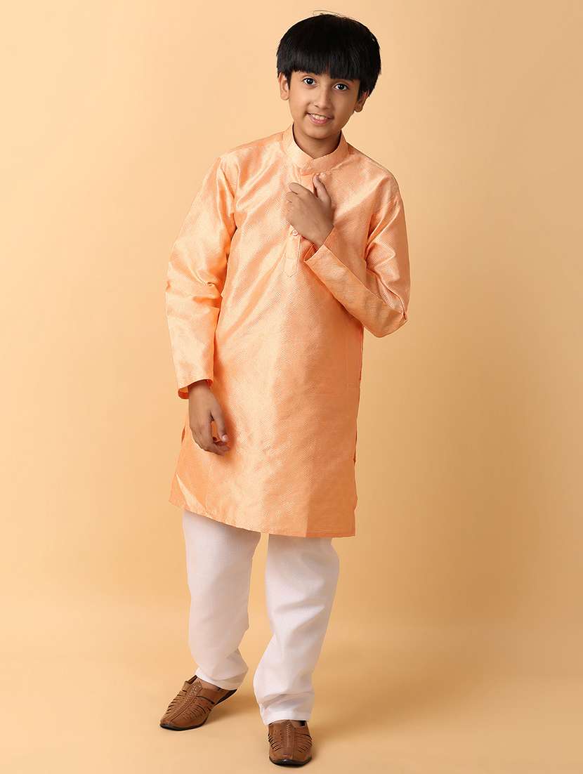 boys peach solid kurta set - 21230243 -  Standard Image - 2