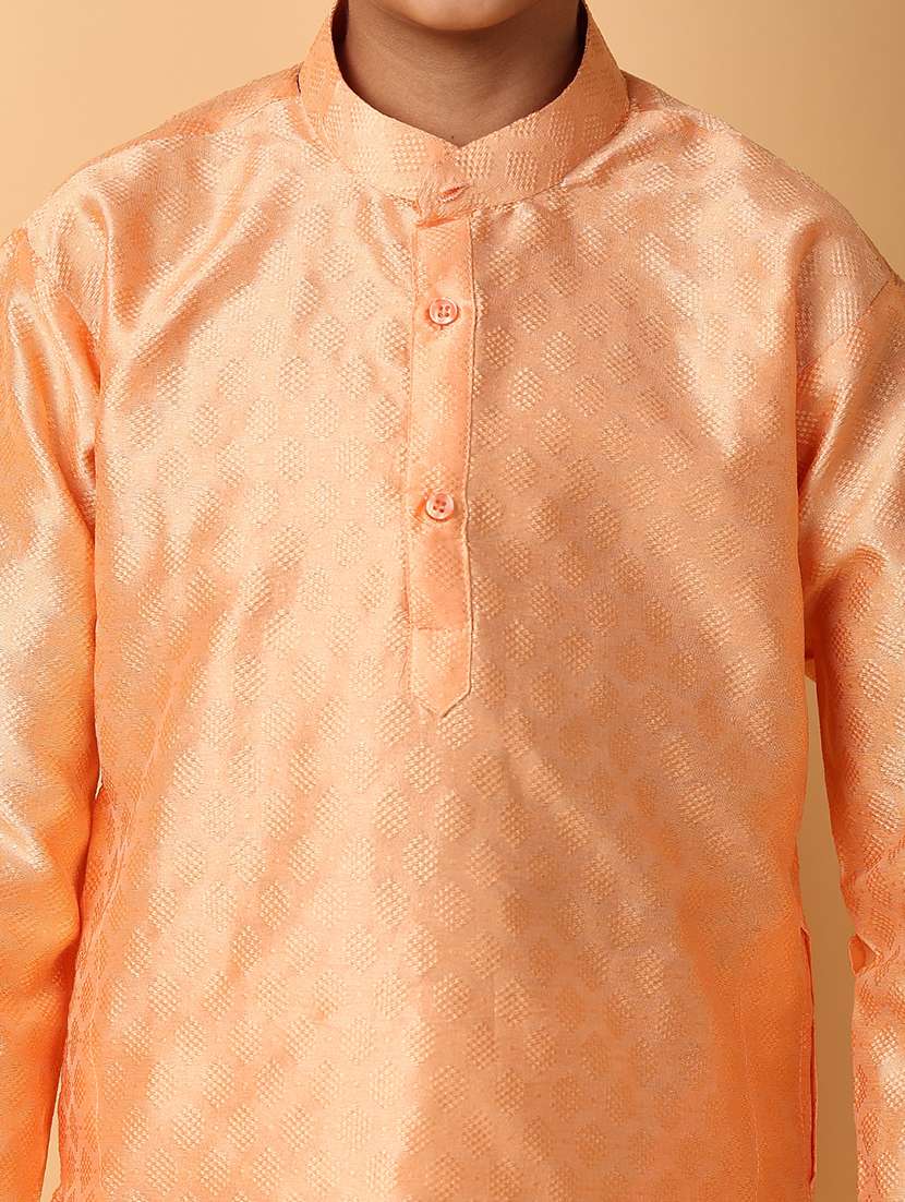 boys peach solid kurta set - 21230243 -  Standard Image - 7