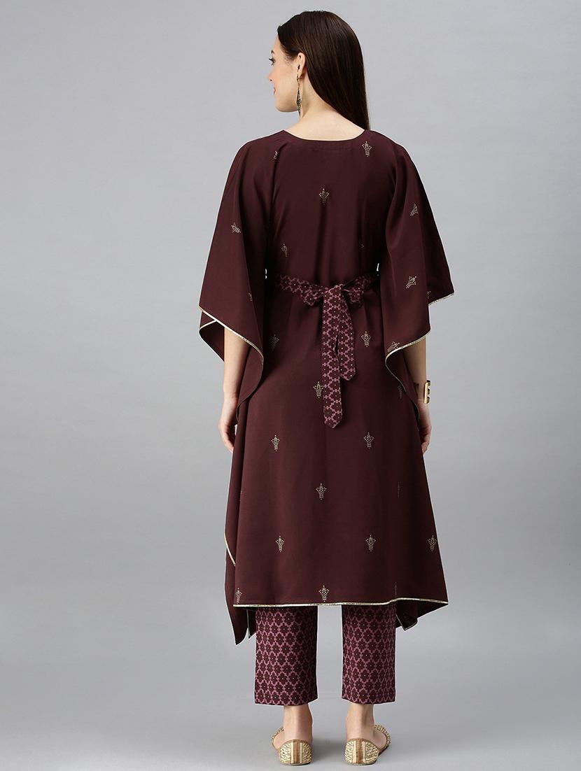 women maroon v neck kaftan set - 21230403 - Standard Image - 2