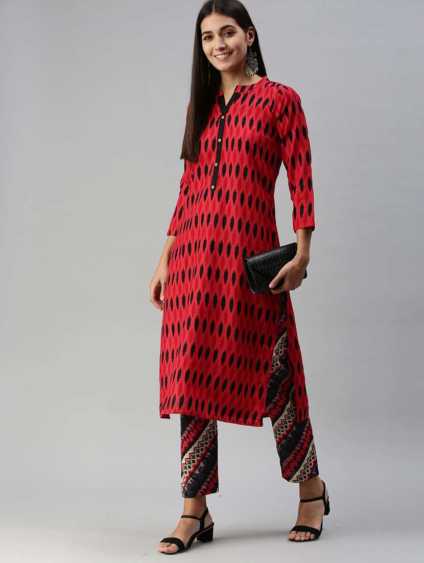 women mandarin neck kurta pant set - 21230522 - Standard Image - 2