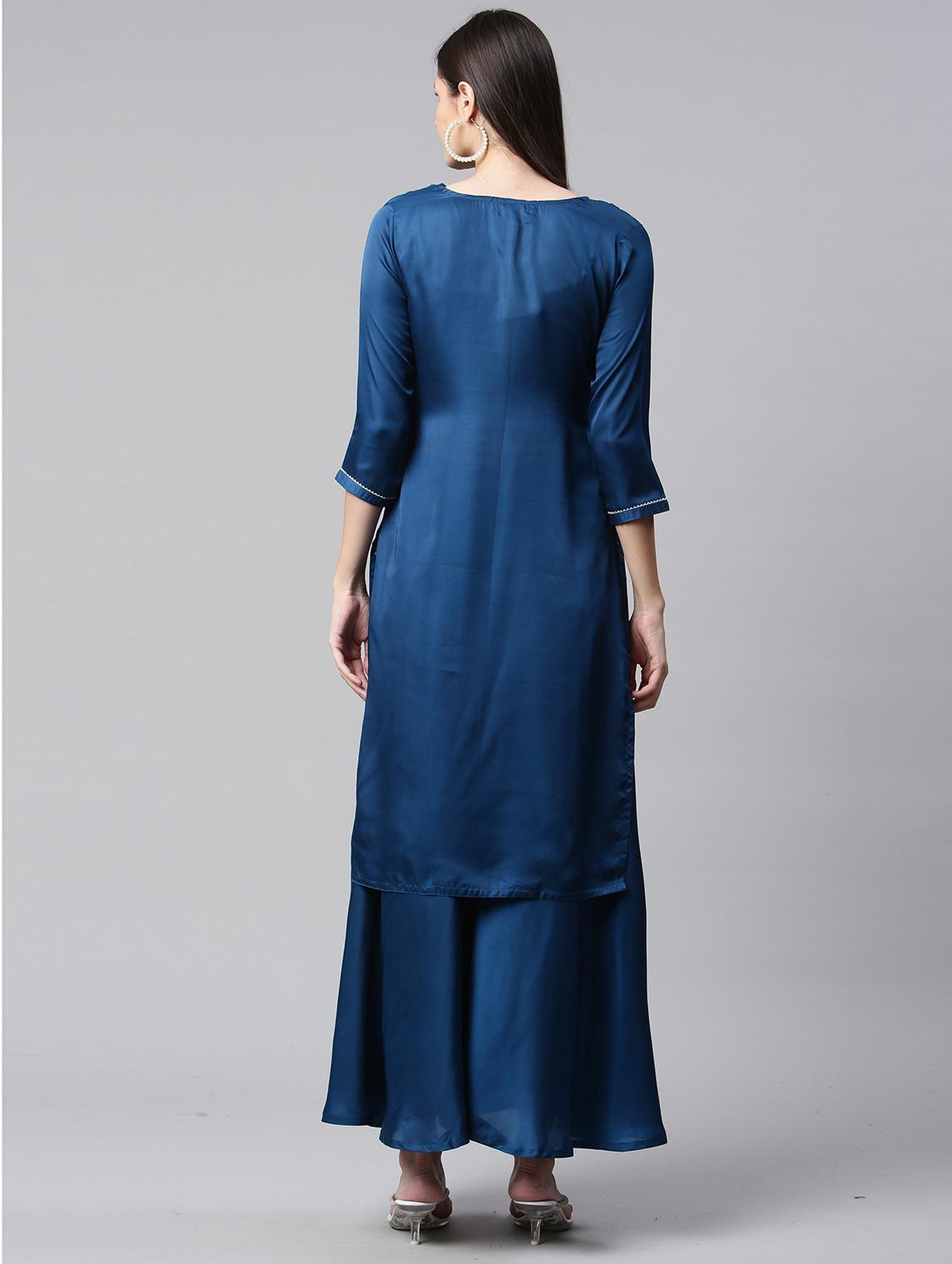 women round neck kurta palazzo set - 21230670 - Standard Image - 2