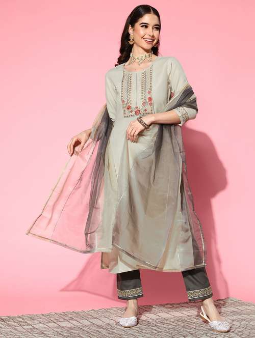 women three quarter sleeve kurta pant with dupatta set - 21230717 -  Standard Image - 0