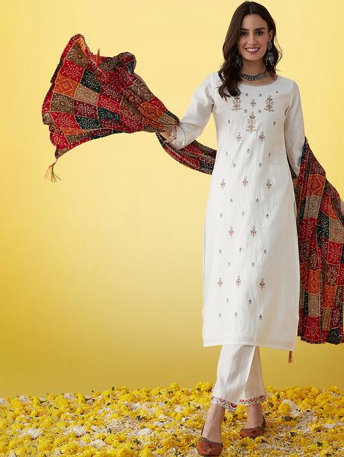 women three quarter sleeve kurta pant with dupatta set - 21230750 -  Standard Image - 0