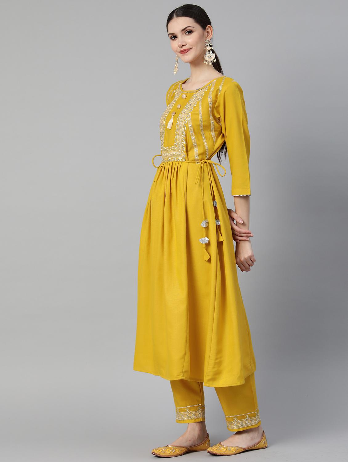women round neck kurta pant set - 21230796 - Standard Image - 2