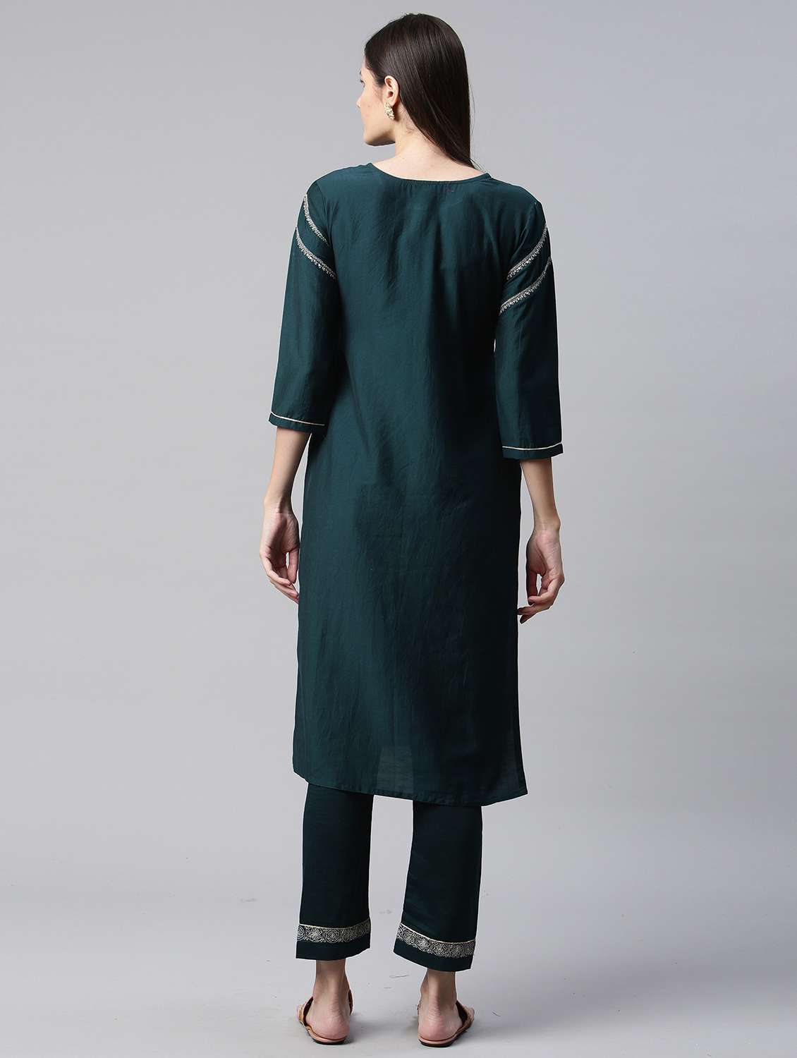 women round neck kurta pant set - 21230825 - Standard Image - 2