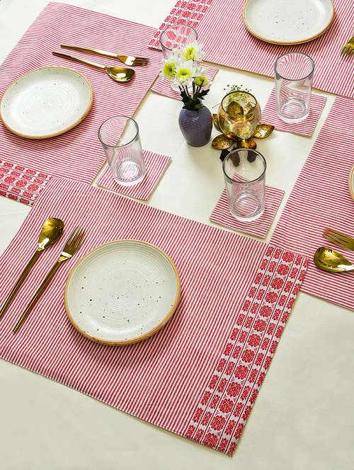 ratan cart pink cotton stripe printed 13x19 inch placemat set of 4 - 21231162 - Standard Image - 0