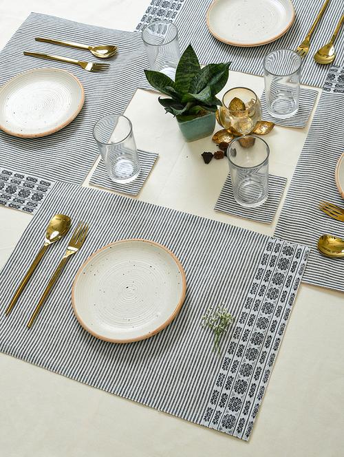 ratan cart black cotton stripe printed 13x19 inch placemat set of 4 - 21231163 - Standard Image - 0