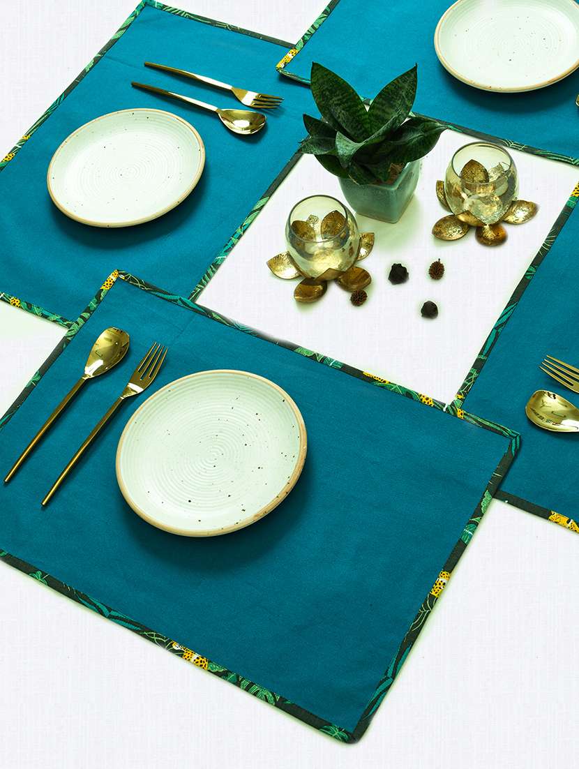 ratan cart teal blue cotton solid plain 13x19 inch placemat set of 4