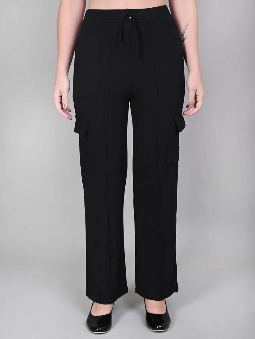 black cotton blend cargo trouser