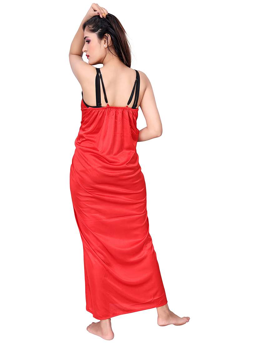 women solid satin nighty with robe  - 21231413 -  Standard Image - 2