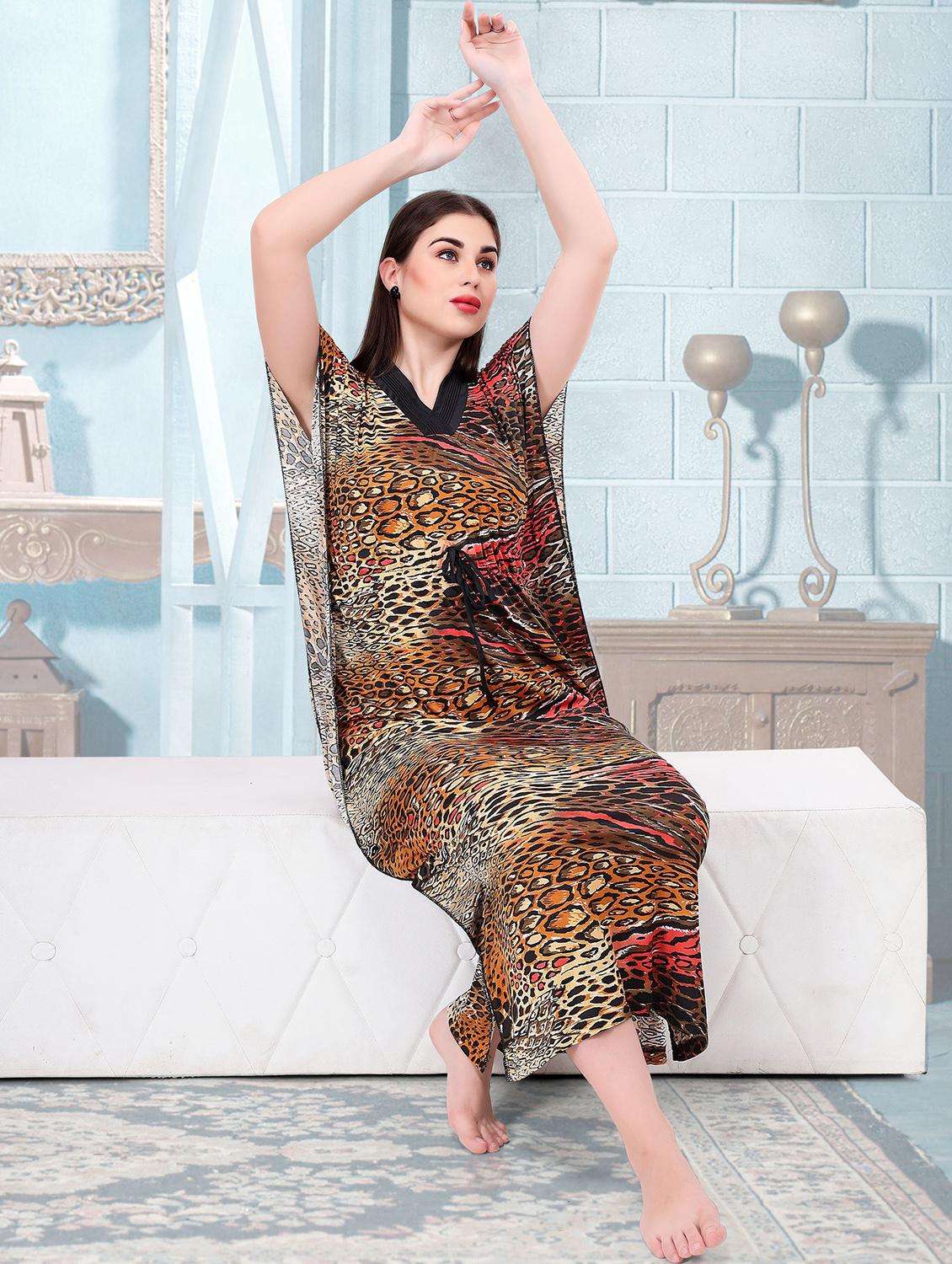 women printed cotton maxi nighty - 21231683 - Standard Image - 2