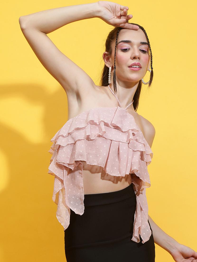 women solid halter neck ruffled top - 21231878 - Zoom Image - 0