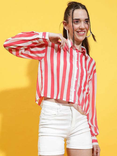 pink polyester crop shirt - 21231899 - Standard Image - 0